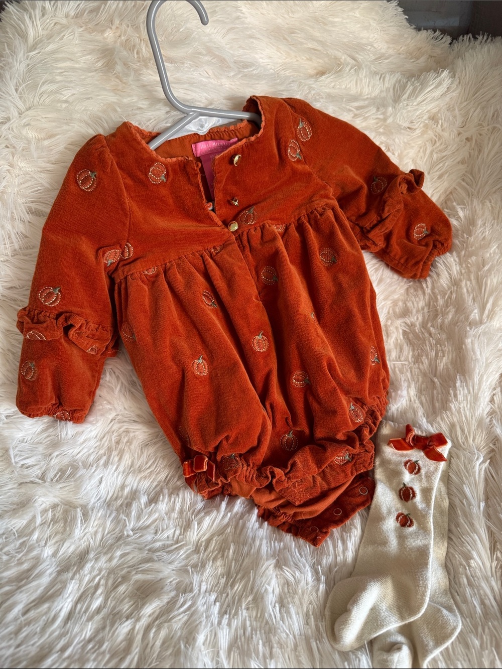 Isaac Mizrahi Rust Orange Velvet Infant Romper